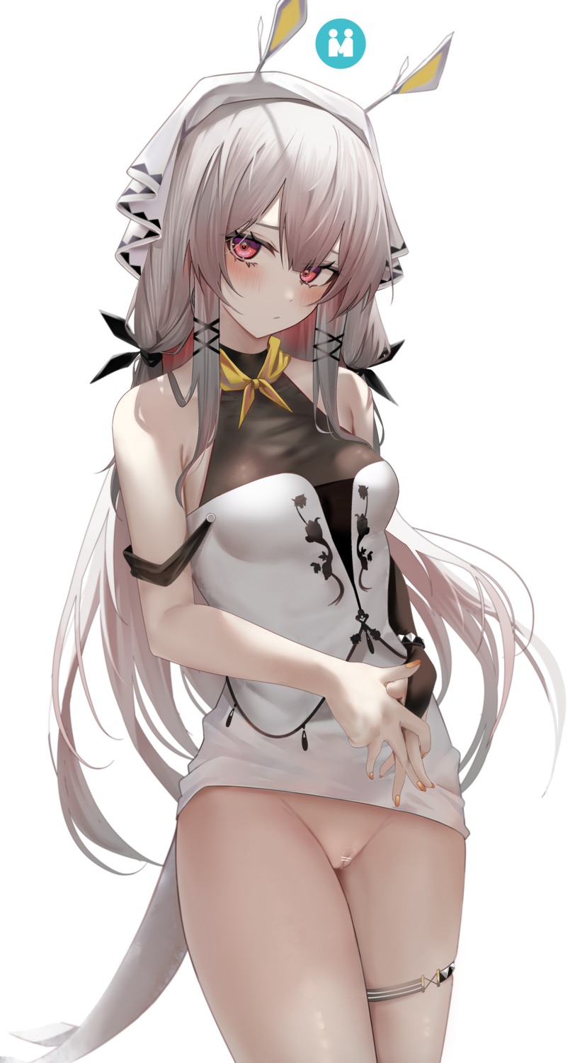 arknights censored garter no_bra nopan pussy ru_zhai see_through skirt_lift weedy_(arknights)