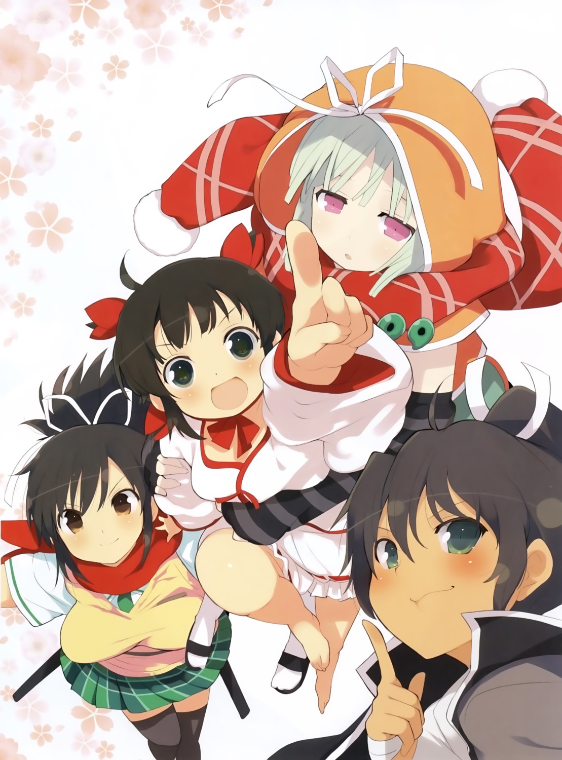 asuka_(senran_kagura) homura_(senran_kagura) japanese_clothes kagura_(senran_kagura) naraku_(senran_kagura) seifuku senran_kagura sweater sword thighhighs yaegashi_nan