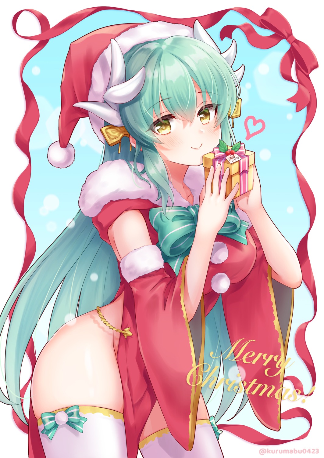 christmas fate/grand_order horns kiyohime_(fate/grand_order) nopan pika_mouse thighhighs