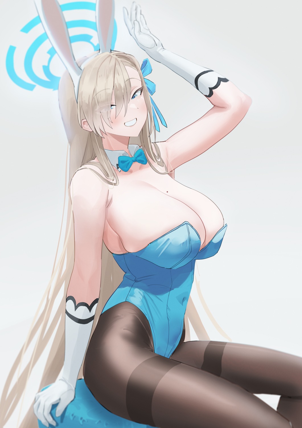 animal_ears blue_archive bunny_ears bunny_girl djungarian_missile_butter halo ichinose_asuna no_bra pantyhose