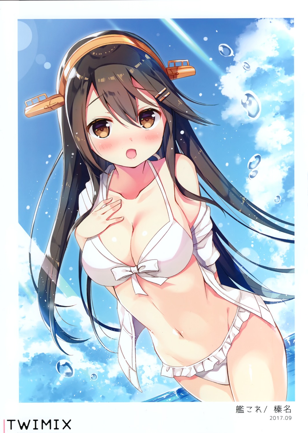 bikini haruna_(kancolle) kantai_collection open_shirt sumisaki_yuzuna swimsuits