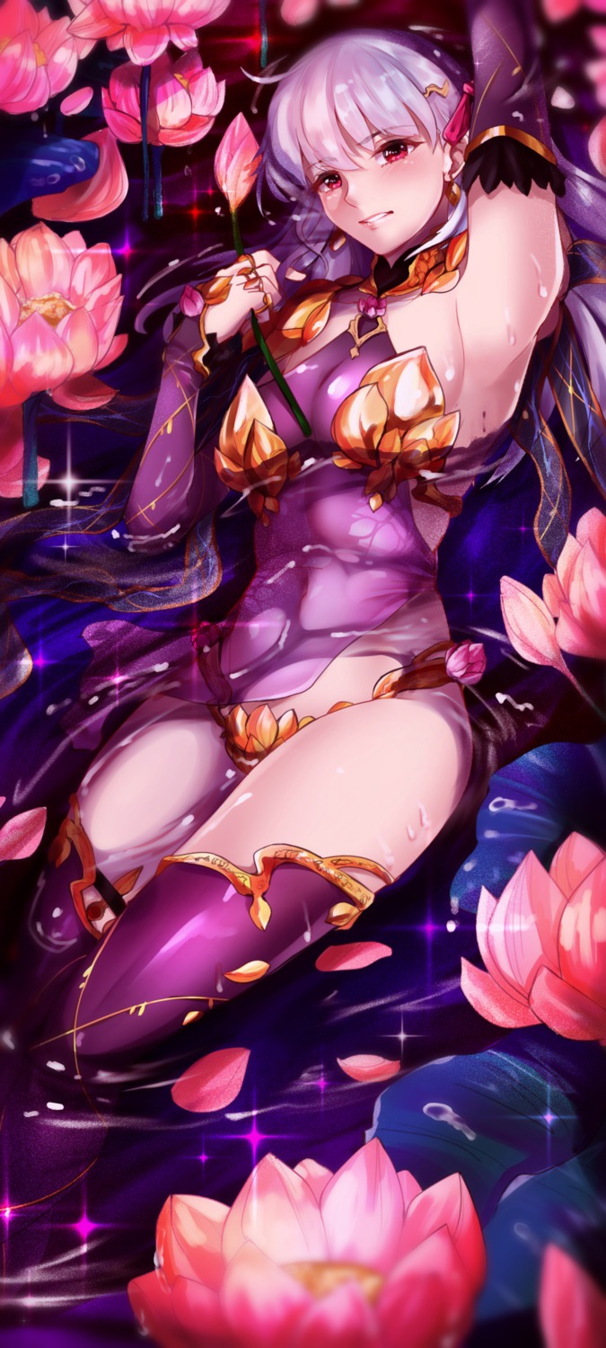 bikini_armor dress fate/grand_order kama_(fate/grand_order) see_through shumiao thighhighs wet