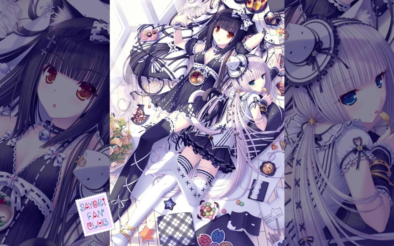 animal_ears chocola cleavage dress feet gothic_lolita lolita_fashion nekomimi nekopara sayori tail thighhighs vanilla wallpaper