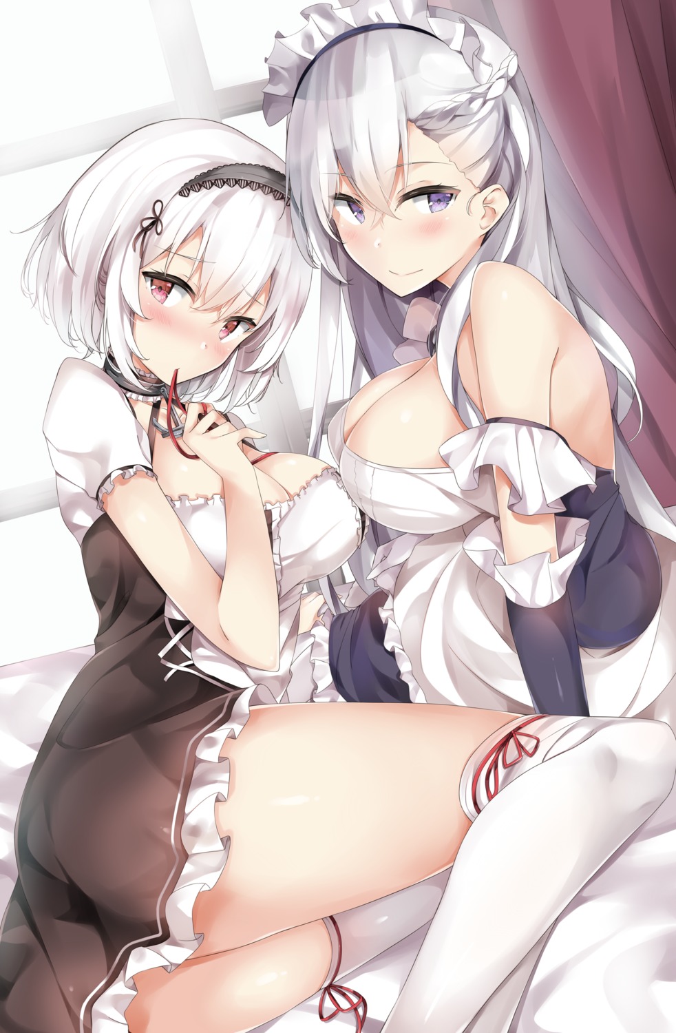 7gao azur_lane belfast_(azur_lane) cleavage maid sirius_(azur_lane) thighhighs