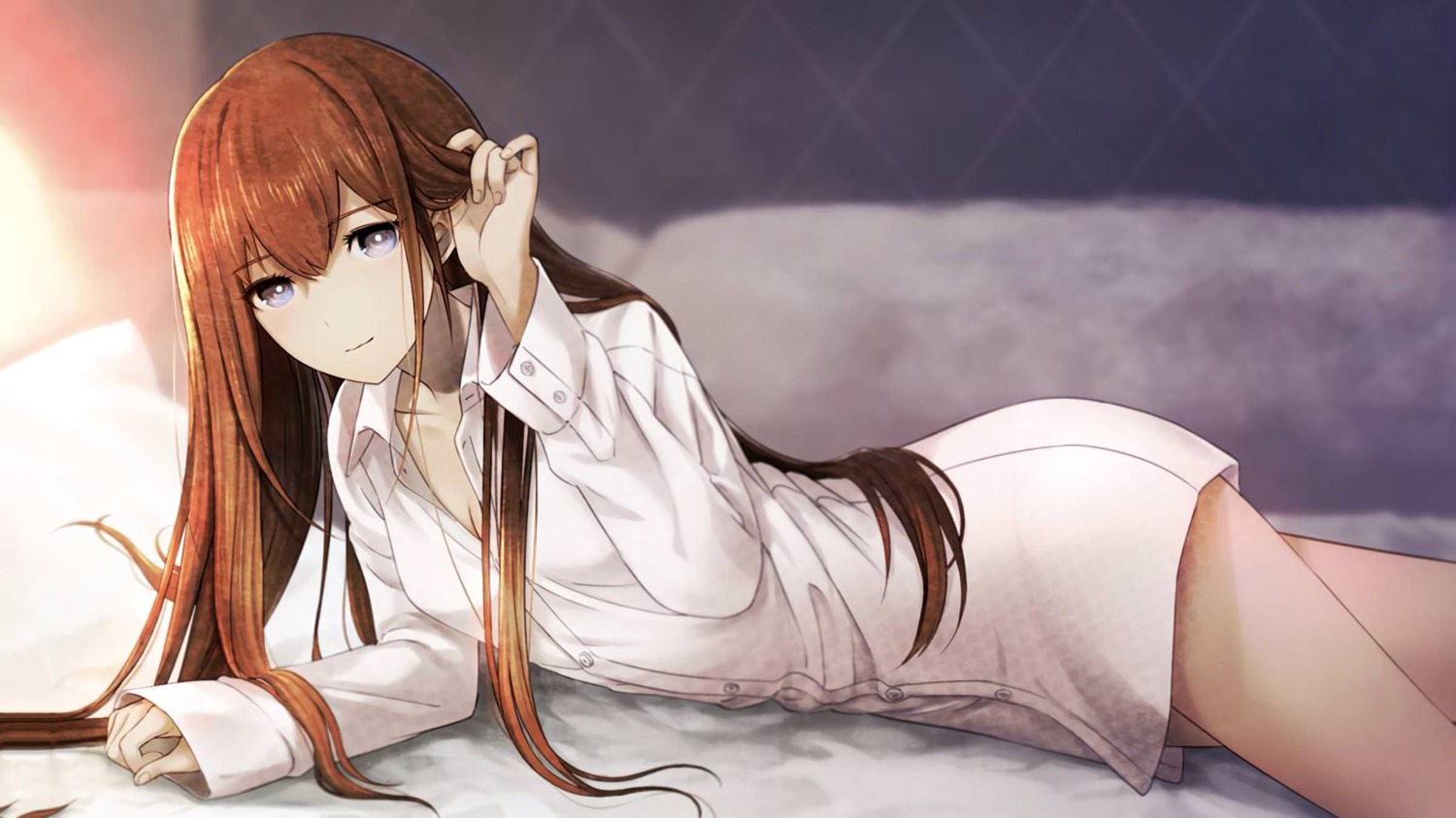 cleavage dress_shirt huke jpeg_artifacts makise_kurisu steins;gate