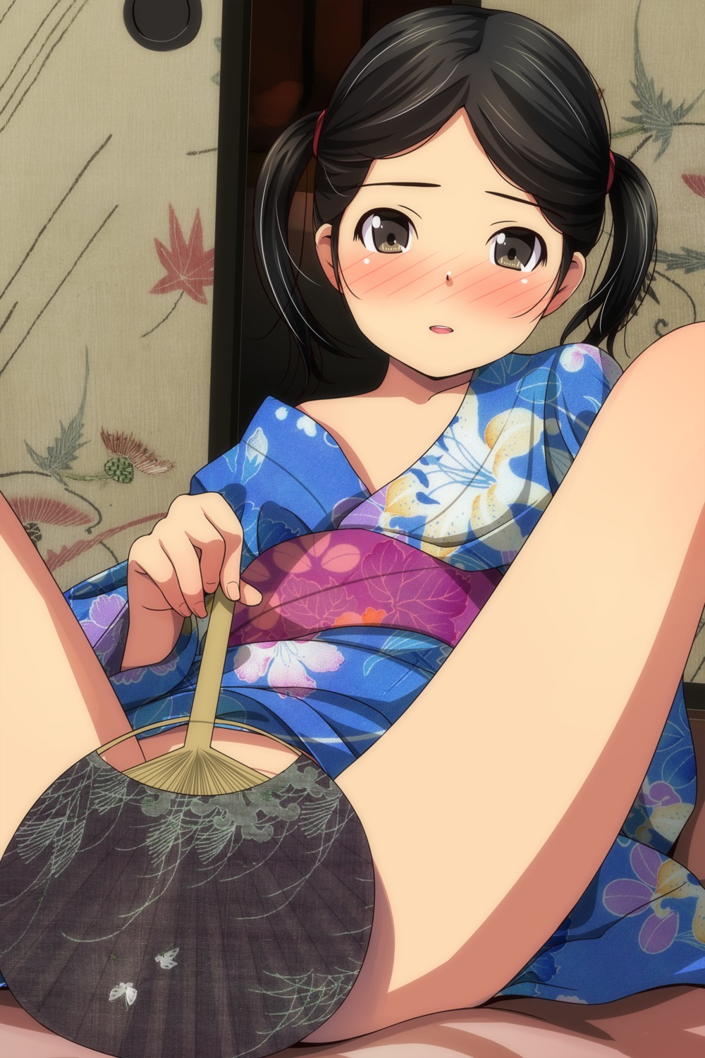 loli matsunaga_kouyou open_shirt skirt_lift yukata