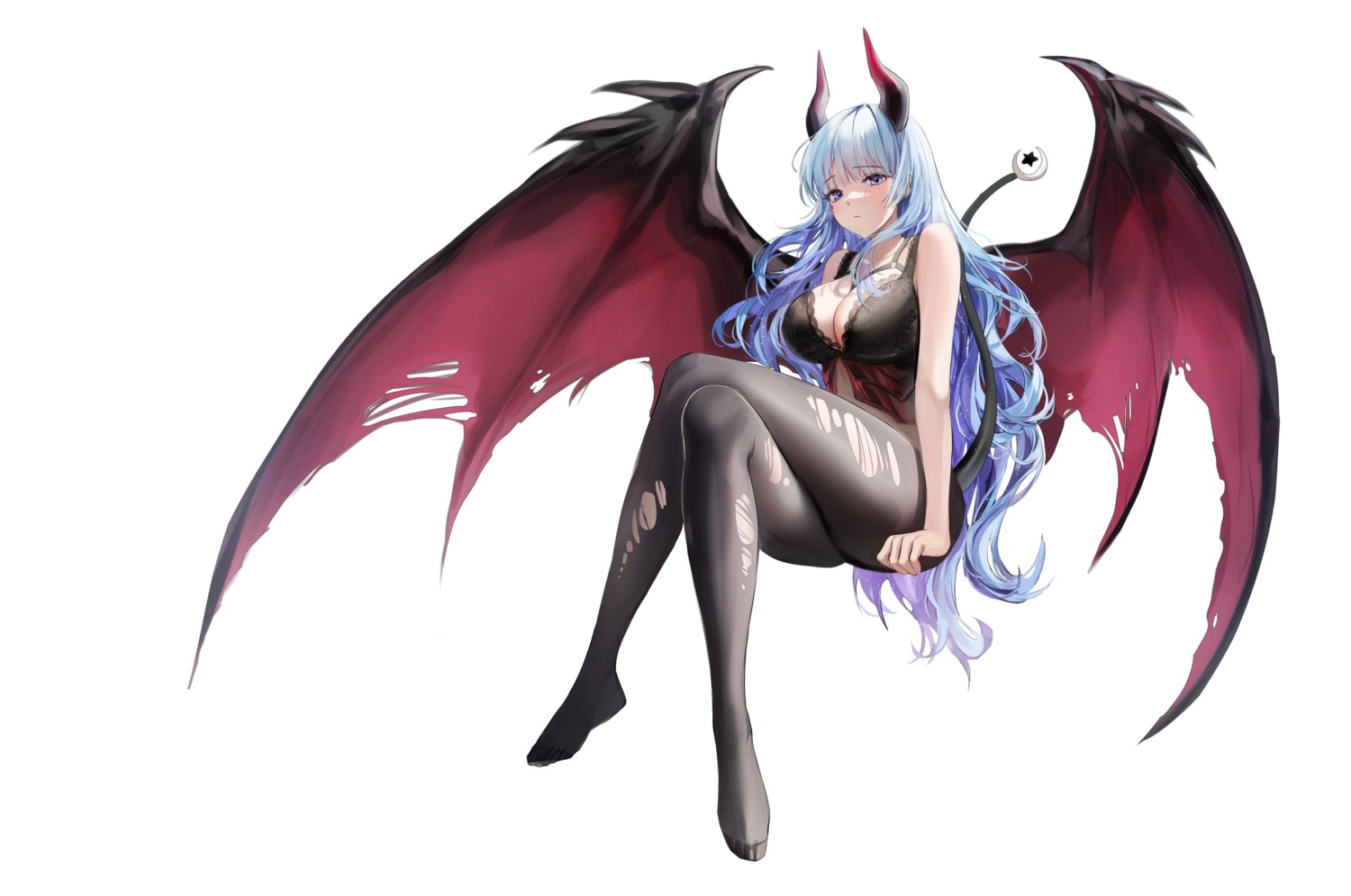 horns lillly lingerie pantyhose tail torn_clothes wings