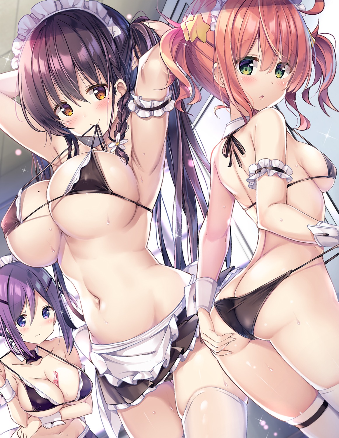 ass bikini erect_nipples kurou_(quadruple_zero) maid swimsuits thighhighs watashi_no_tame_ni_nuginasai!