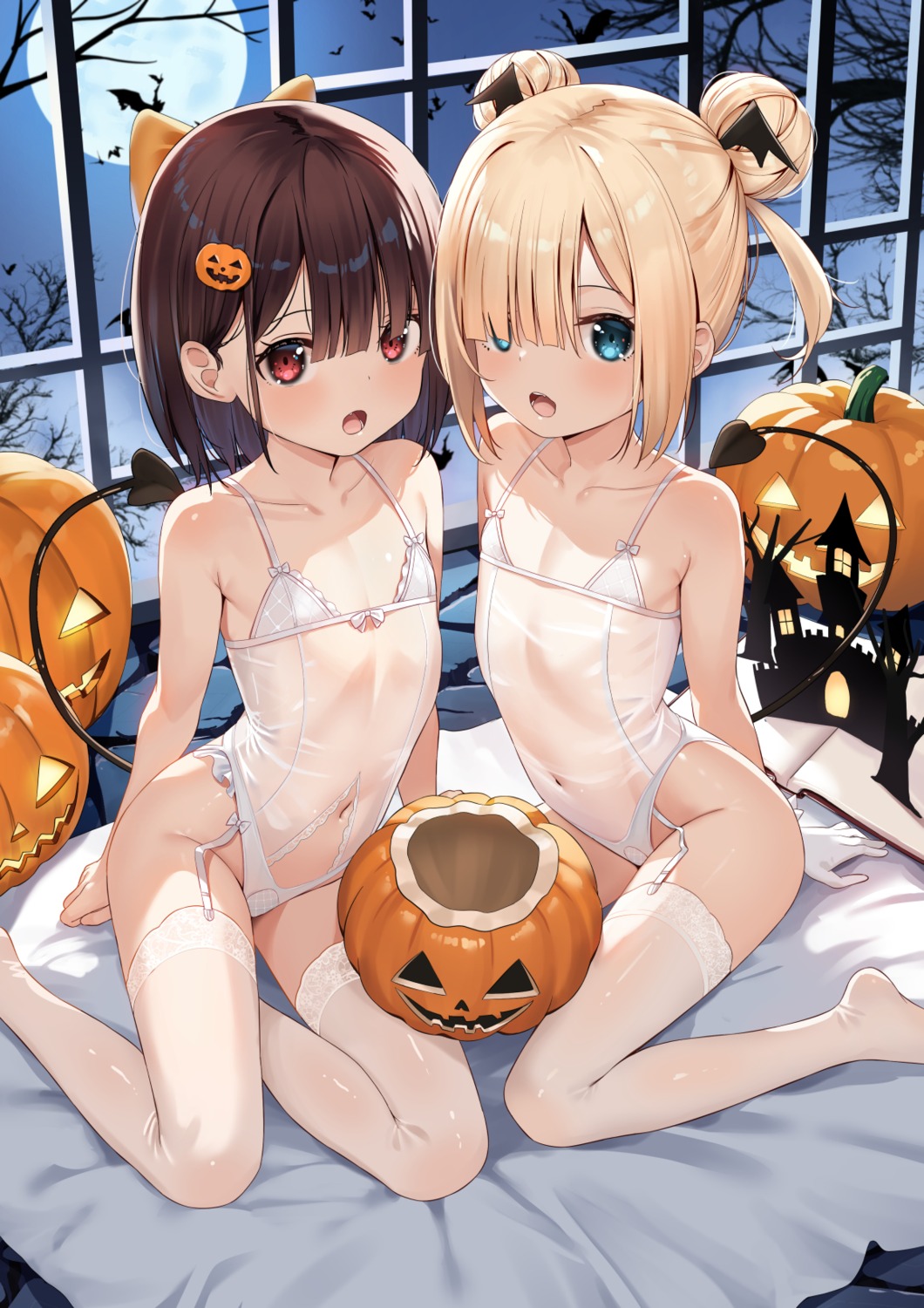 halloween leotard lingerie loli see_through stockings tail thighhighs wings yan_(nicknikg)