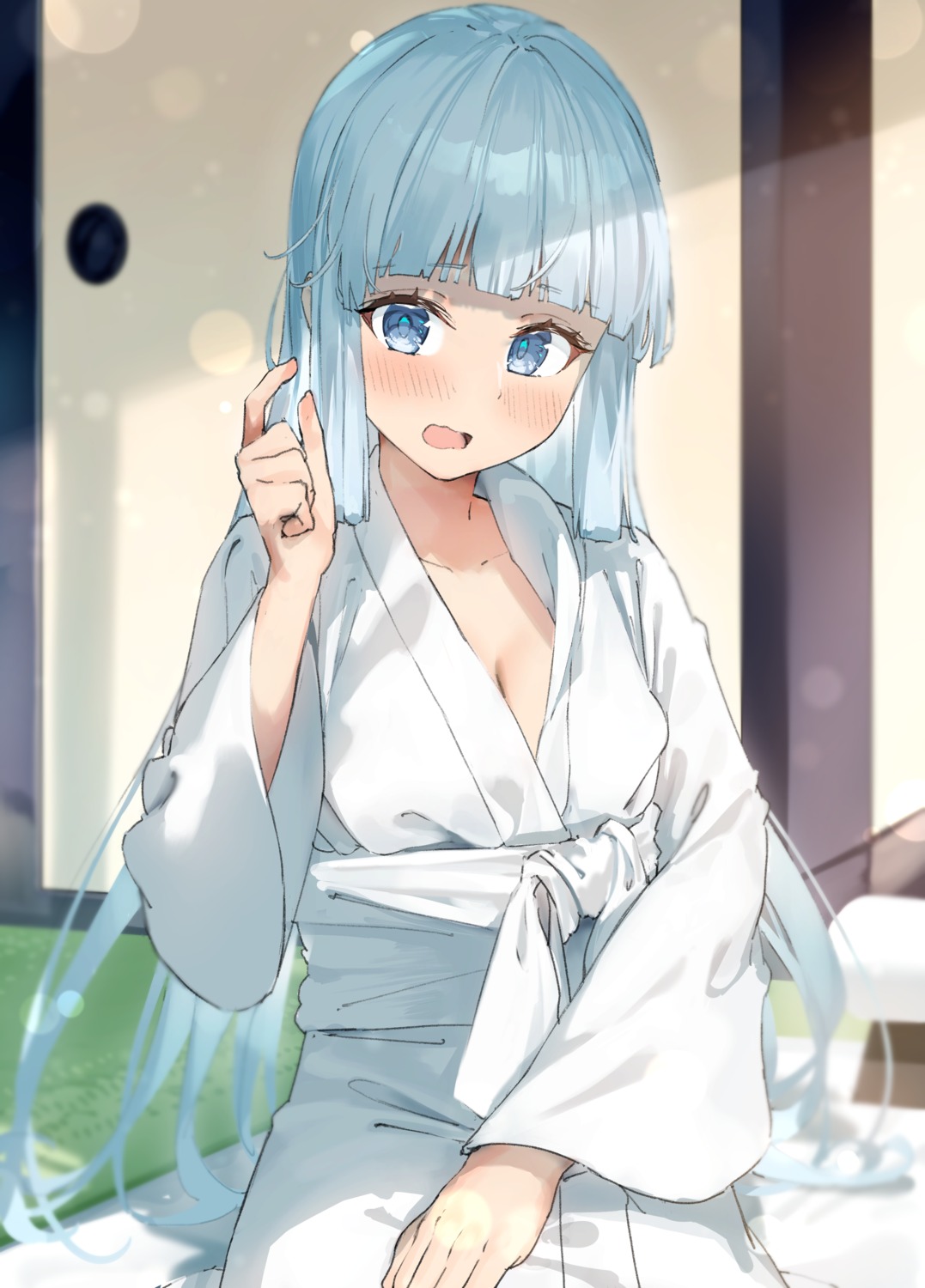 cleavage genshin_impact kamisato_ayaka no_bra open_shirt xkirara39x yukata