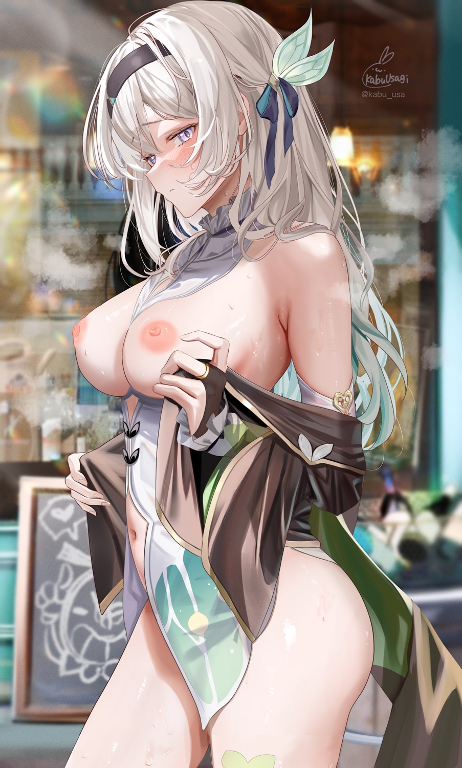 bottomless breasts firefly honkai:_star_rail kabu_usagi nipples no_bra see_through undressing wet wet_clothes