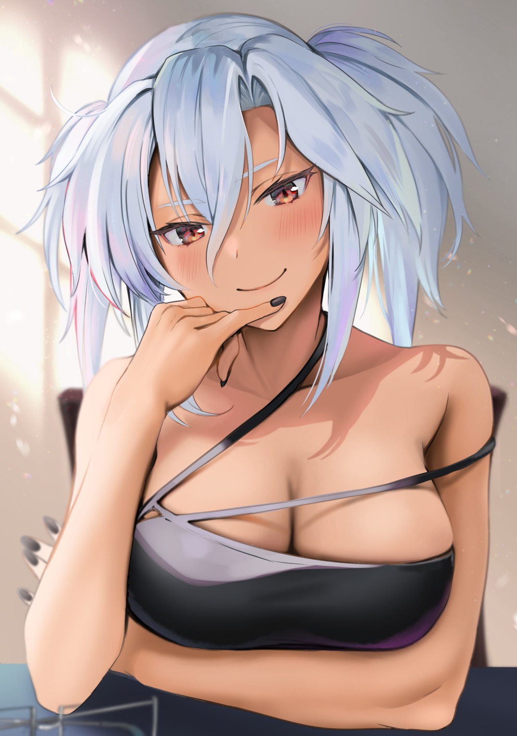 kantai_collection musashi_(kancolle) no_bra yunamaro