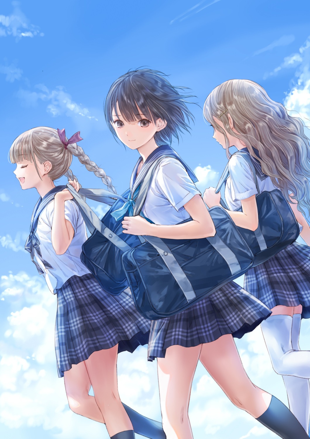 blue_reflection kishida_mel seifuku shijou_raimu shijou_yuzuki shirai_hinako thighhighs