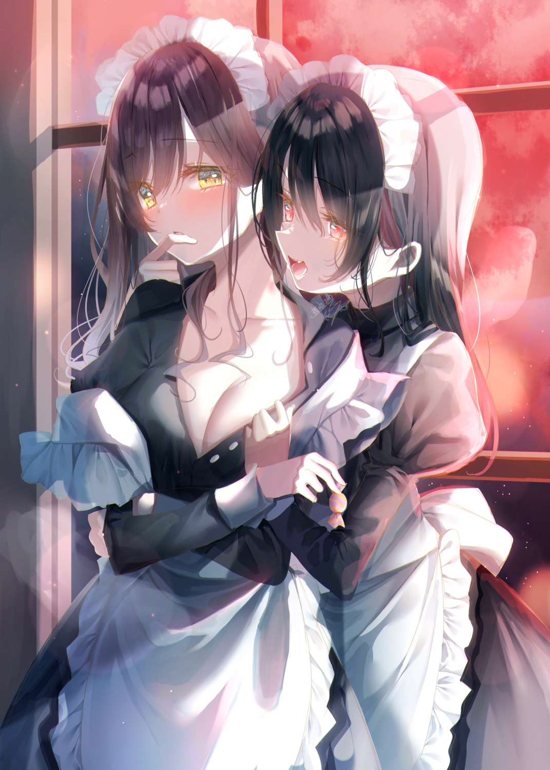 cleavage maid no_bra open_shirt touki_matsuri undressing yuri