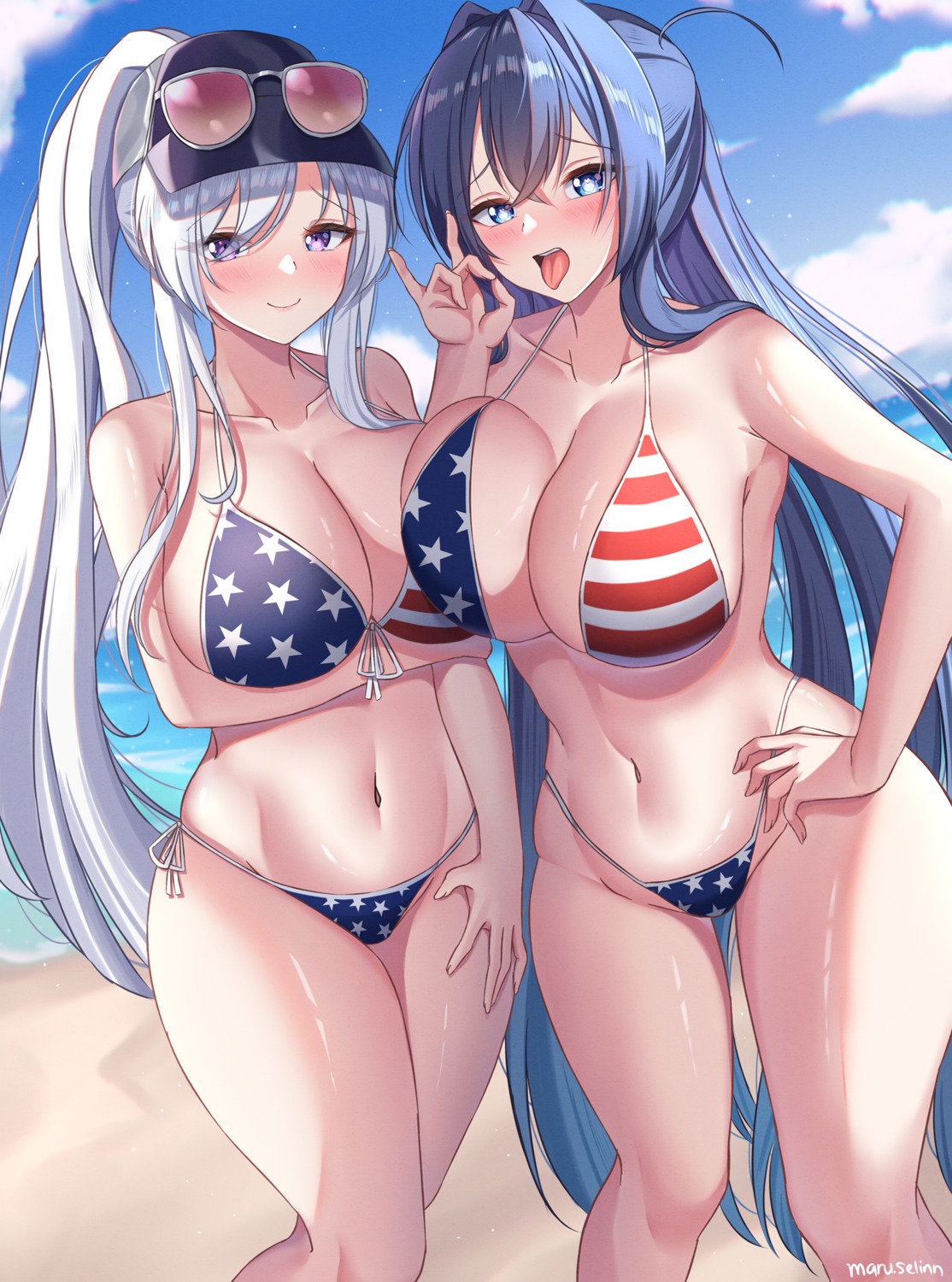 azur_lane bikini enterprise_(azur_lane) maru.selinn megane new_jersey_(azur_lane) swimsuits