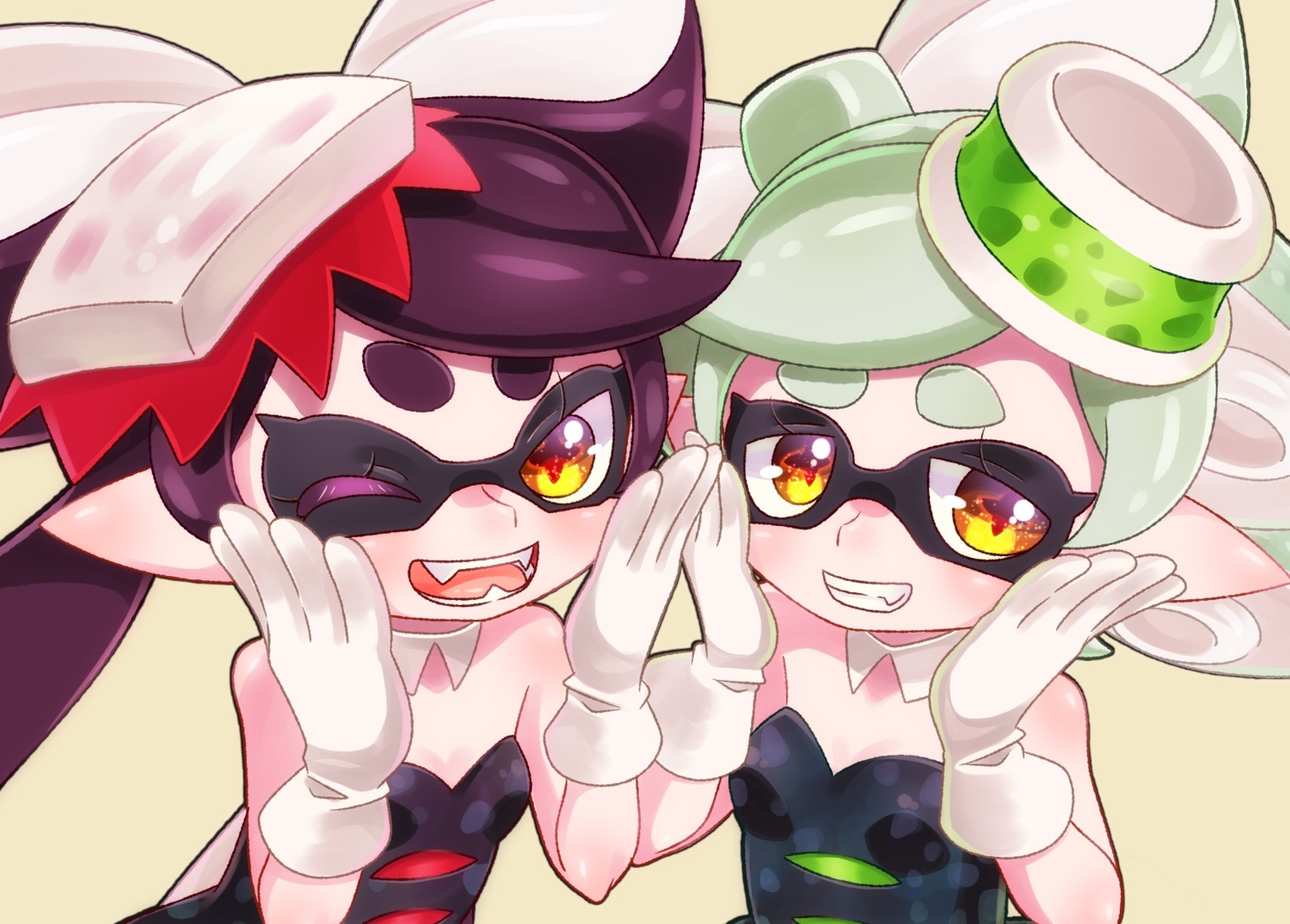 aori_(splatoon) dress hotaru_(splatoon) pointy_ears splatoon yupiteru