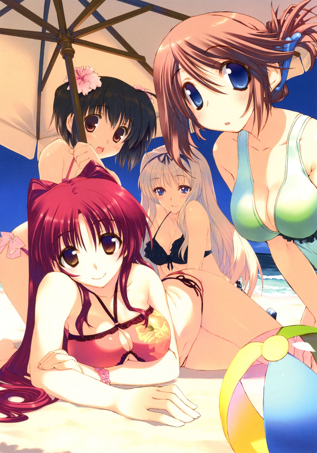 amaduyu_tatsuki bikini breast_hold cleavage kawata_hisashi komaki_manaka kousaka_tamaki kusugawa_sasara mitsumi_misato scanning_artifacts swimsuits to_heart_(series) to_heart_2 yuzuhara_konomi