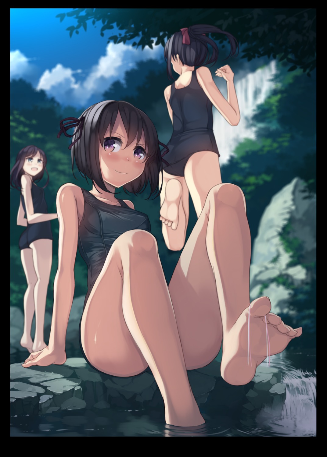 ass feet garnet_(artist) school_swimsuit swimsuits wet