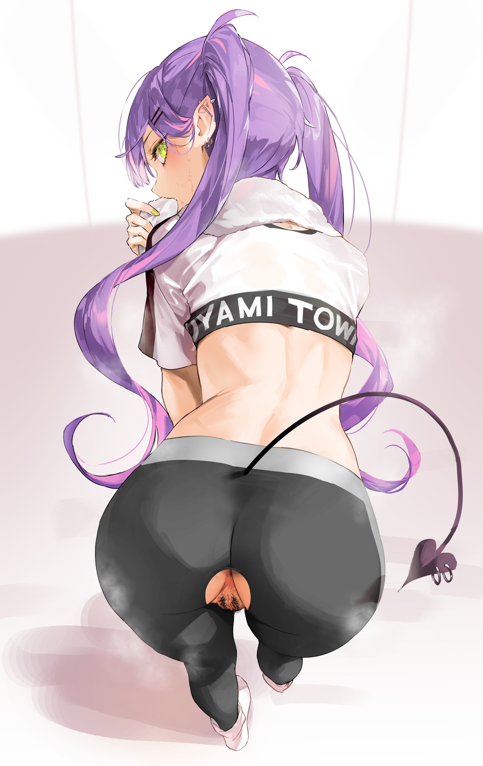 anus ass hololive kuroi_suna pointy_ears pubic_hair pussy tail tokoyami_towa torn_clothes uncensored
