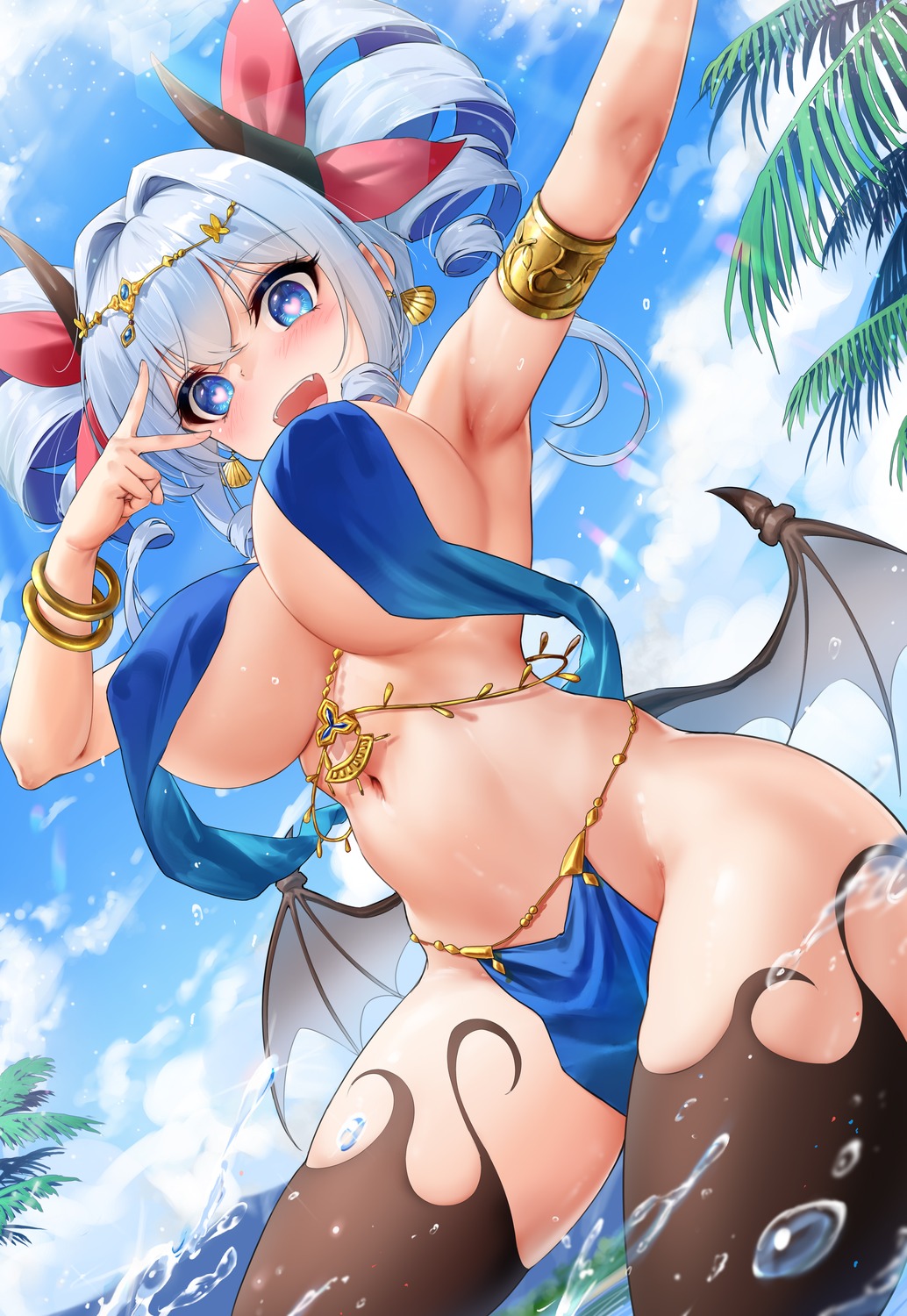 devil erect_nipples horns kyoumaz niliu_chahui no_bra shione thighhighs wings