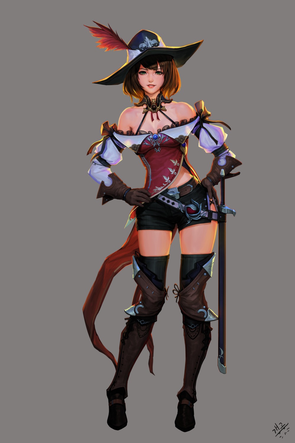 cleavage daejun_park sword thighhighs