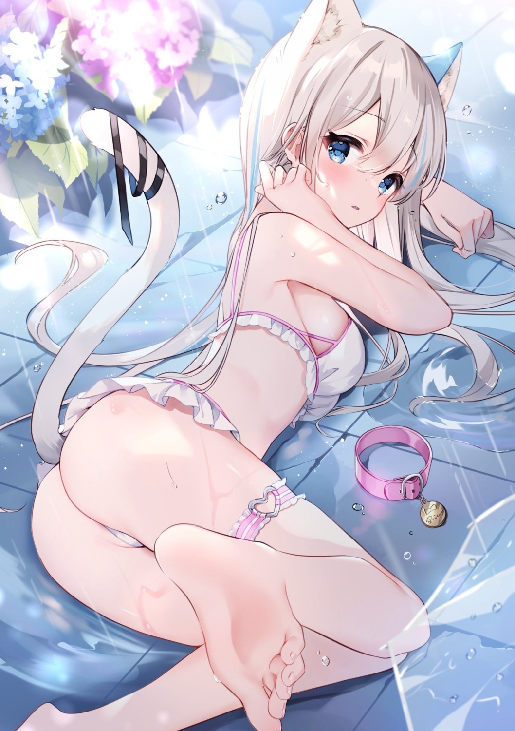 animal_ears ass bikini feet garter koiko_irori nekomimi ria_(koiko_irori) swimsuits tail thong wet