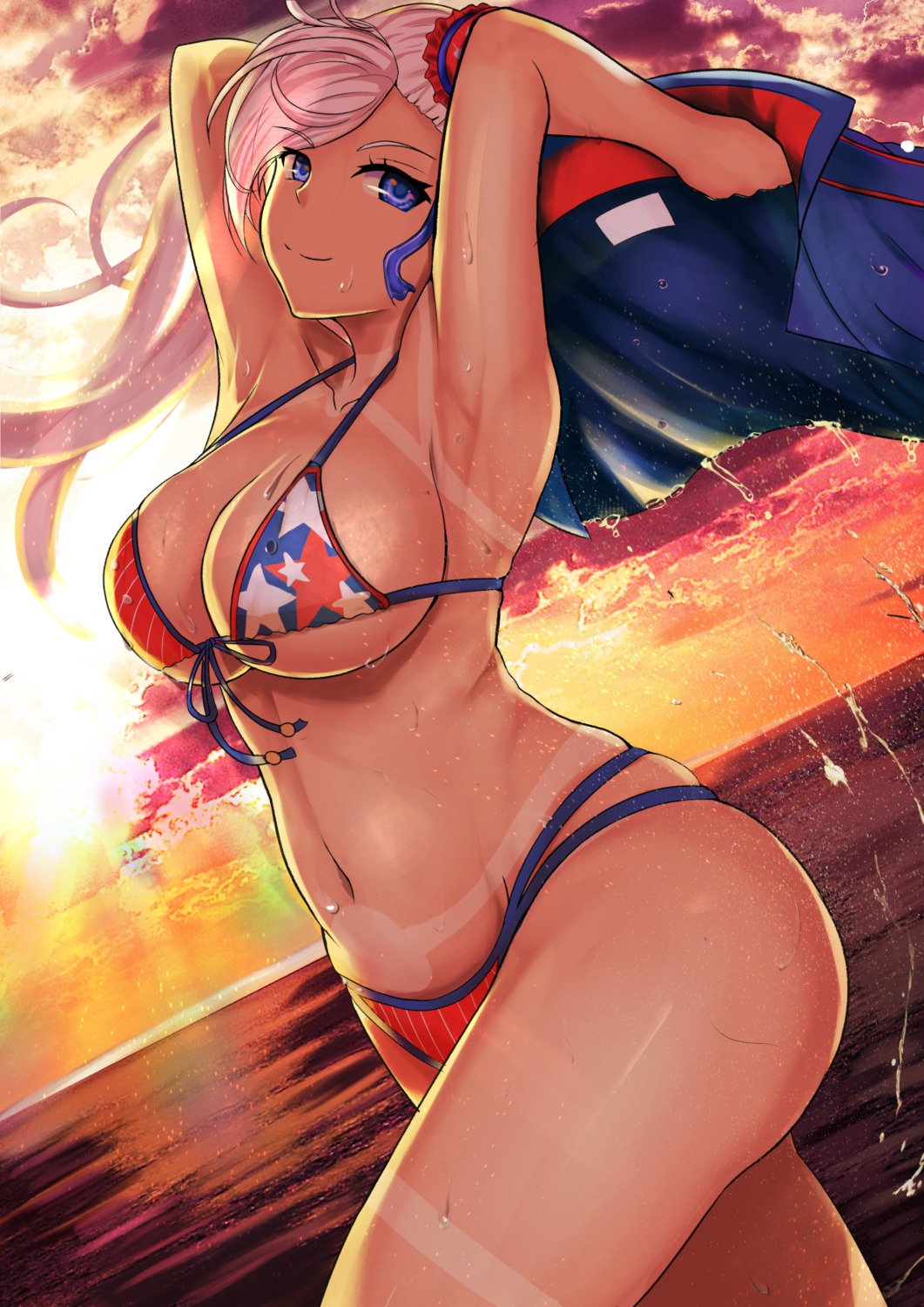 araimooah bikini fate/grand_order miyamoto_musashi_(fate/grand_order) swimsuits tan_lines wet