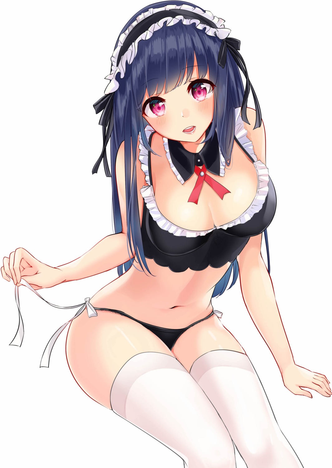 amaimomo cleavage lingerie maid pantsu string_panties thighhighs