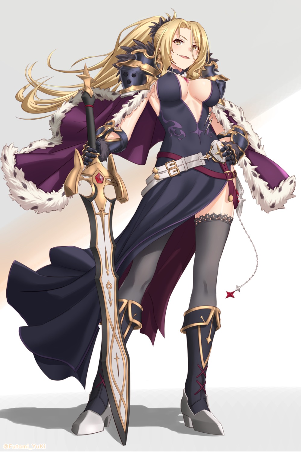 armor christina_morgan dress erect_nipples futami_(mg42fw190d) heels no_bra princess_connect! princess_connect!_re:dive sword thighhighs