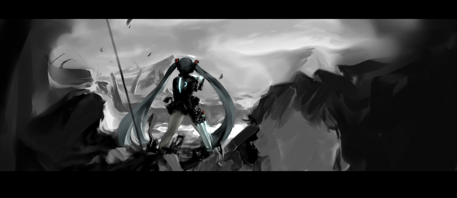 armor dead_space gun hatsune_miku landscape miv4t vocaloid wallpaper