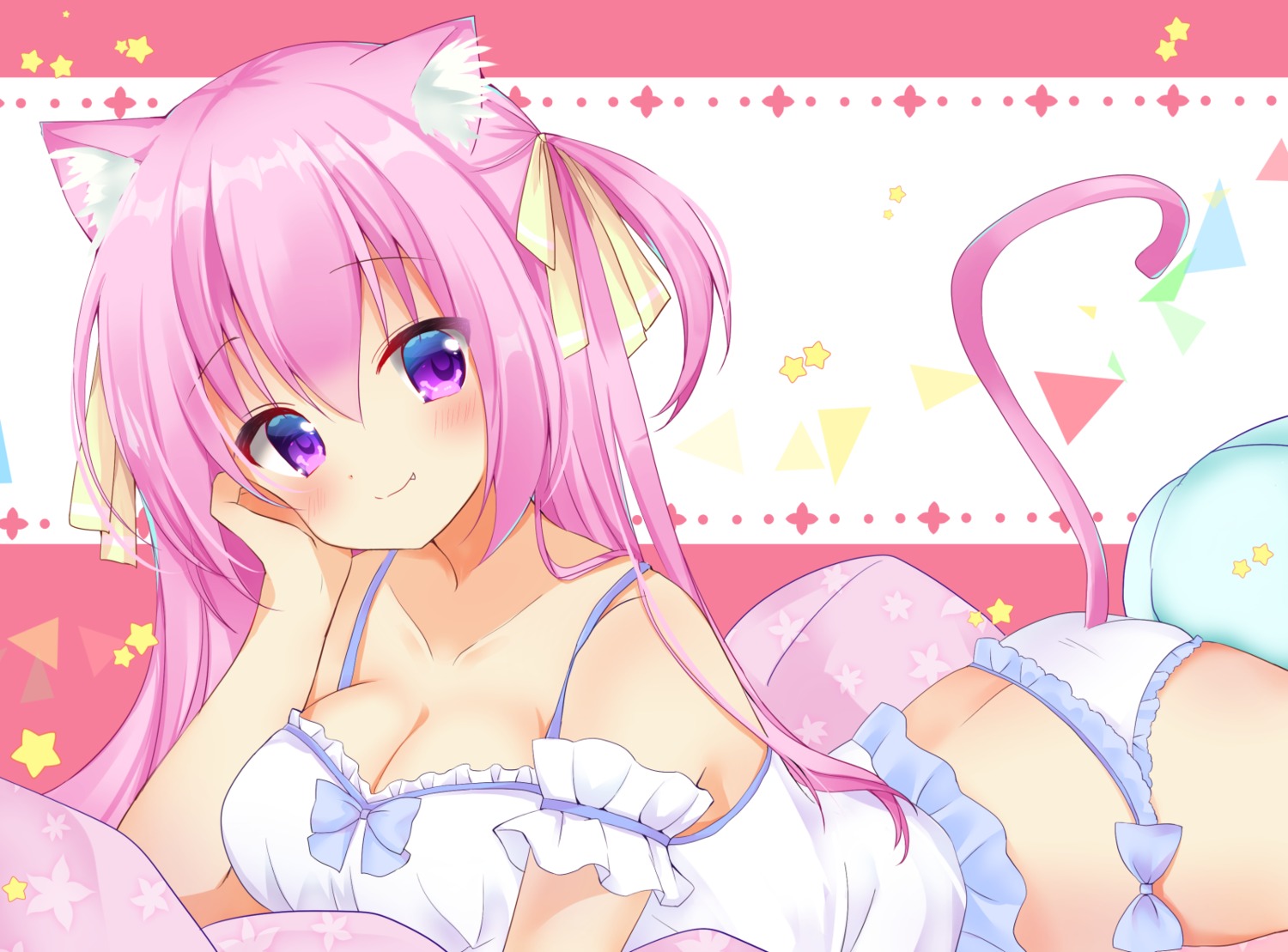 animal_ears cleavage hamico nekomimi pantsu tail