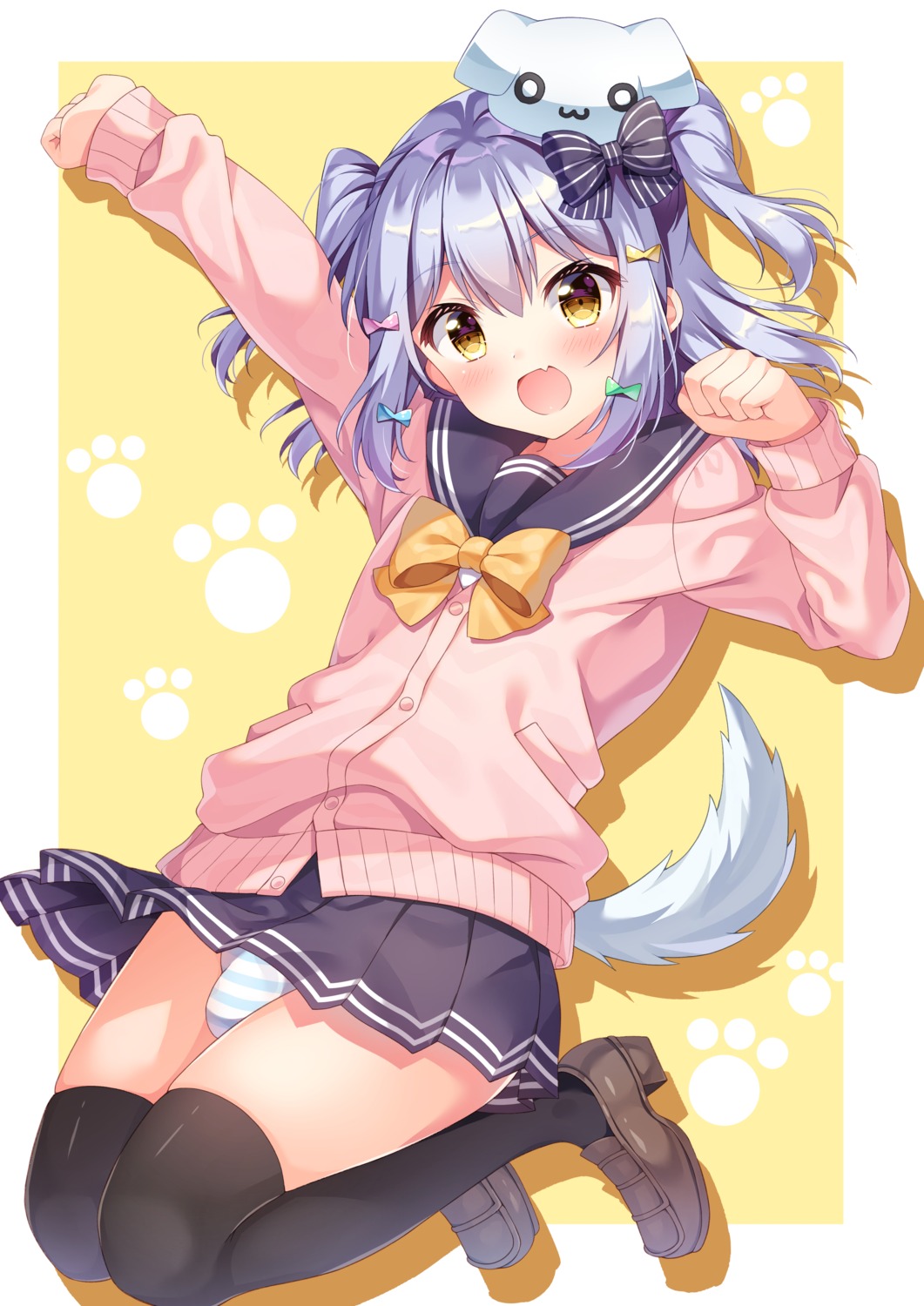 inuyama_tamaki pantsu seifuku shimapan siooooono skirt_lift sweater tail thighhighs trap tsukudani_norio_channel