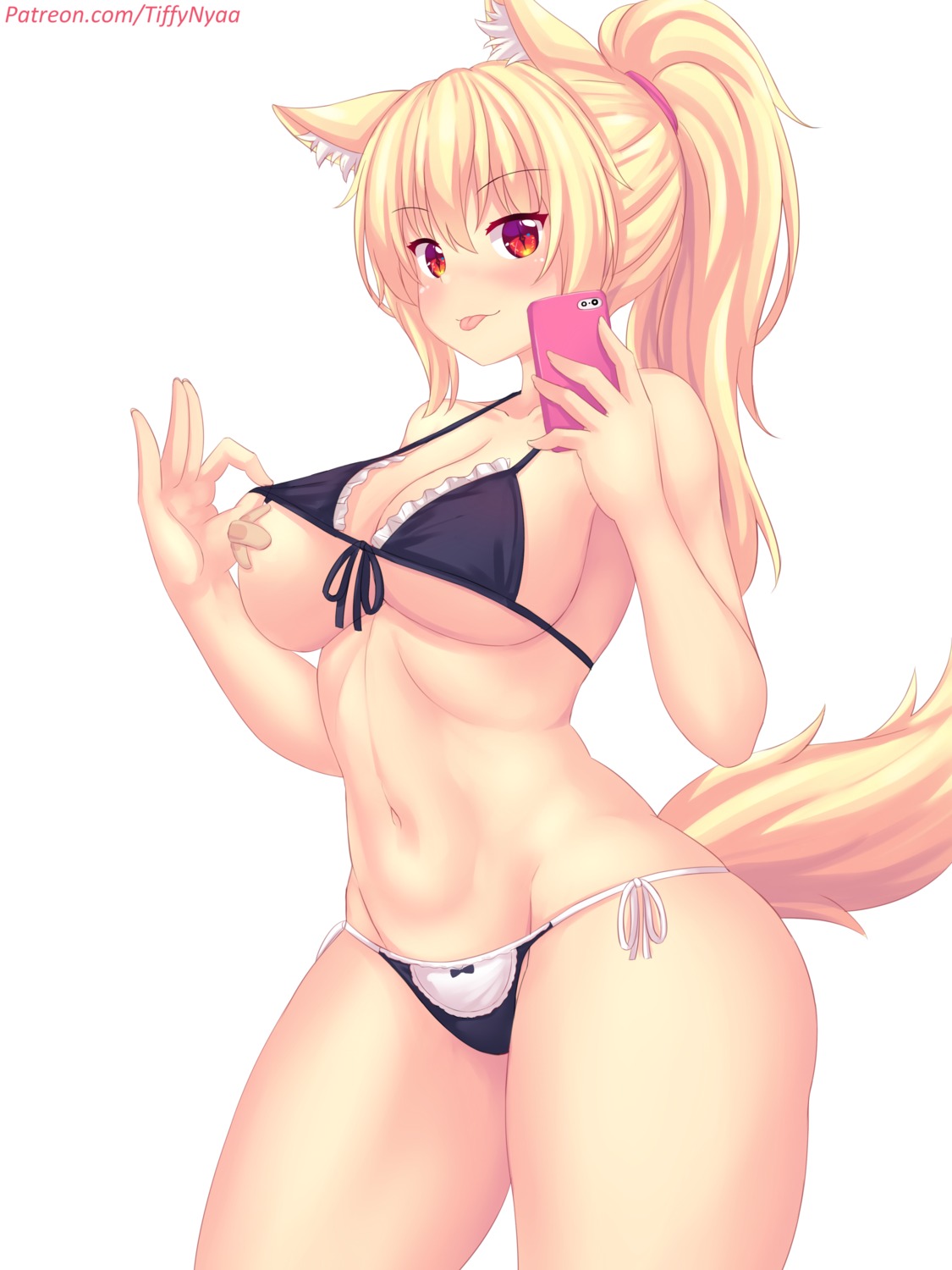 animal_ears bandaid bikini breasts fast-runner-2024 pasties selfie swimsuits tail tiffy undressing