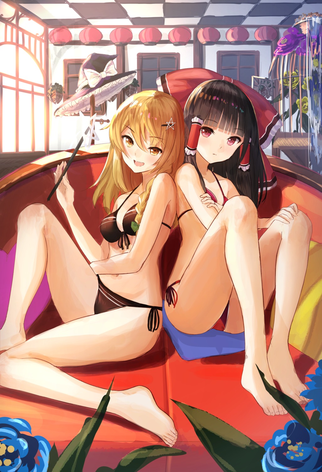 bikini feet hakurei_reimu kirisame_marisa rei_(farta_litia) swimsuits touhou