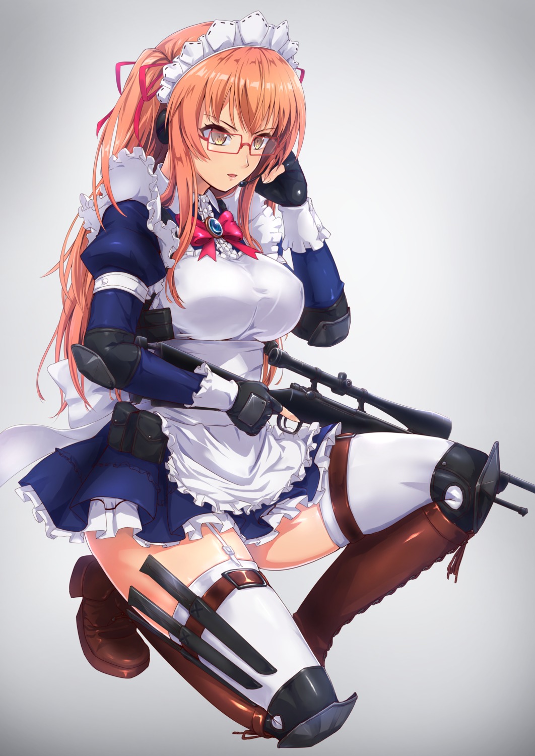 gun headphones heels maid megane stockings thighhighs tori_(puru0083) weapon