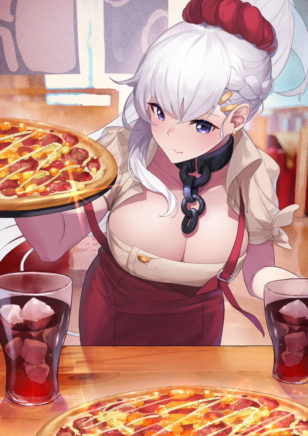 amano_hagoromo azur_lane belfast_(azur_lane) no_bra waitress