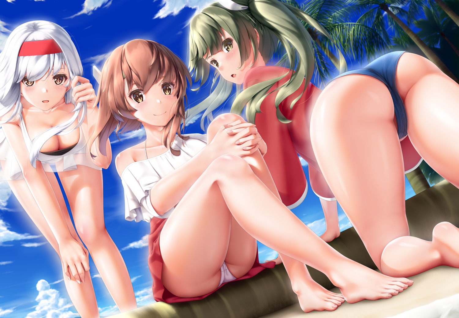 ass bikini cameltoe etsunami_kumita feet kantai_collection see_through shoukaku_(kancolle) skirt_lift swimsuits taihou_(kancolle) zuikaku_(kancolle)