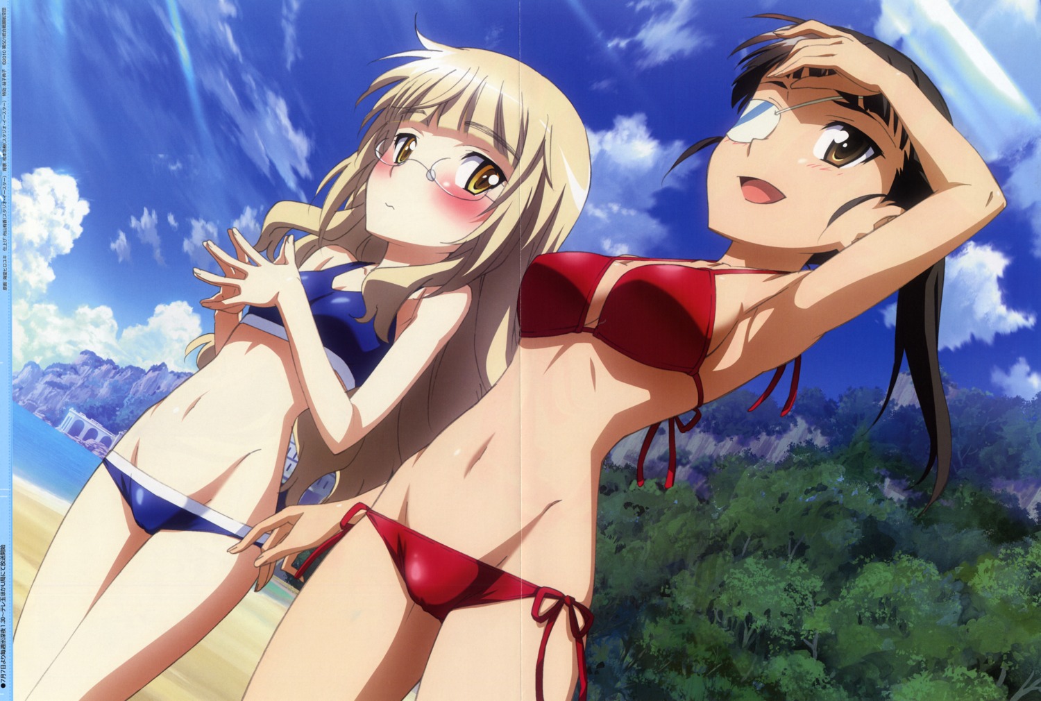 bikini bleed_through cameltoe color_gap crease eyepatch kaidou_hiroyuki megane perrine-h_clostermann sakamoto_mio strike_witches swimsuits