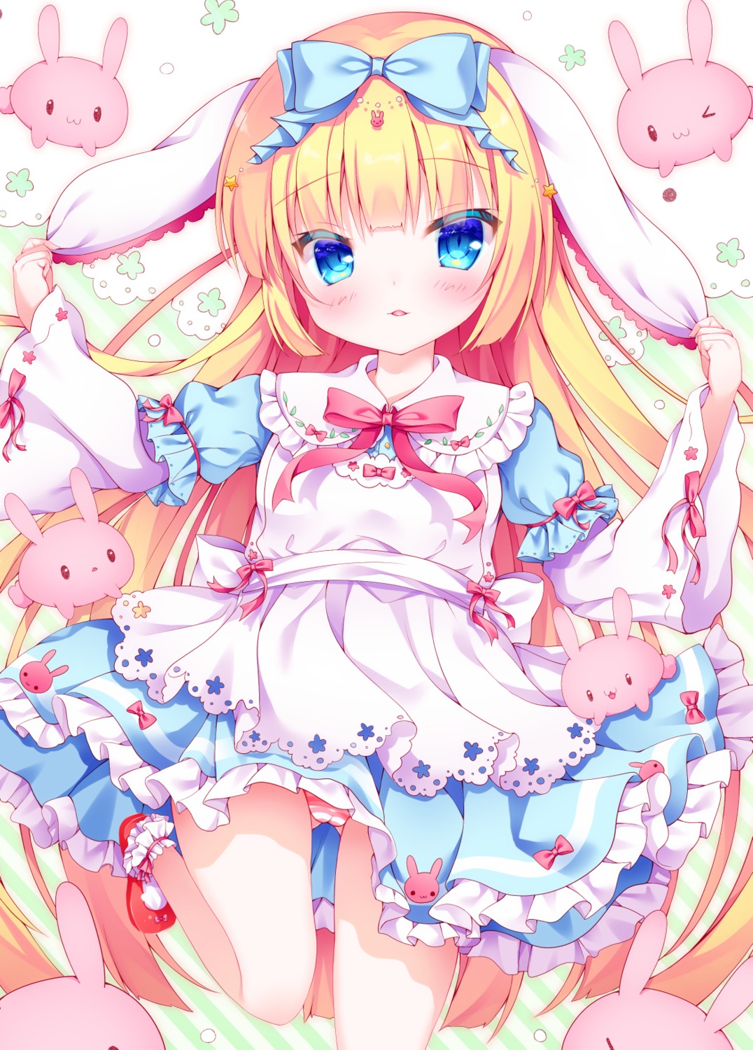 animal_ears bunny_ears cameltoe dress fuxiyu loli lolita_fashion pantsu shimapan skirt_lift