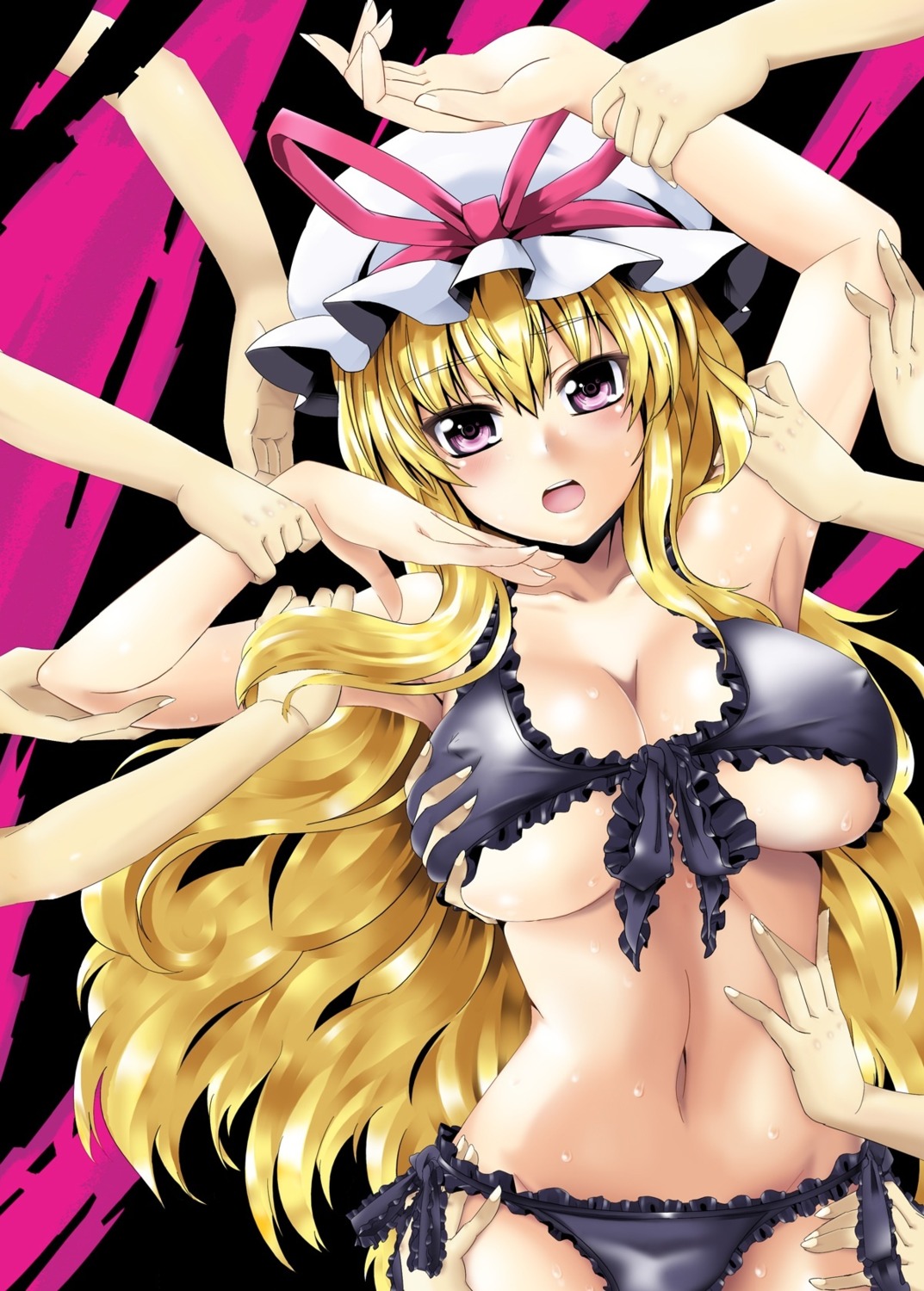 bikini breast_grab erect_nipples hebata swimsuits touhou underboob yakumo_yukari