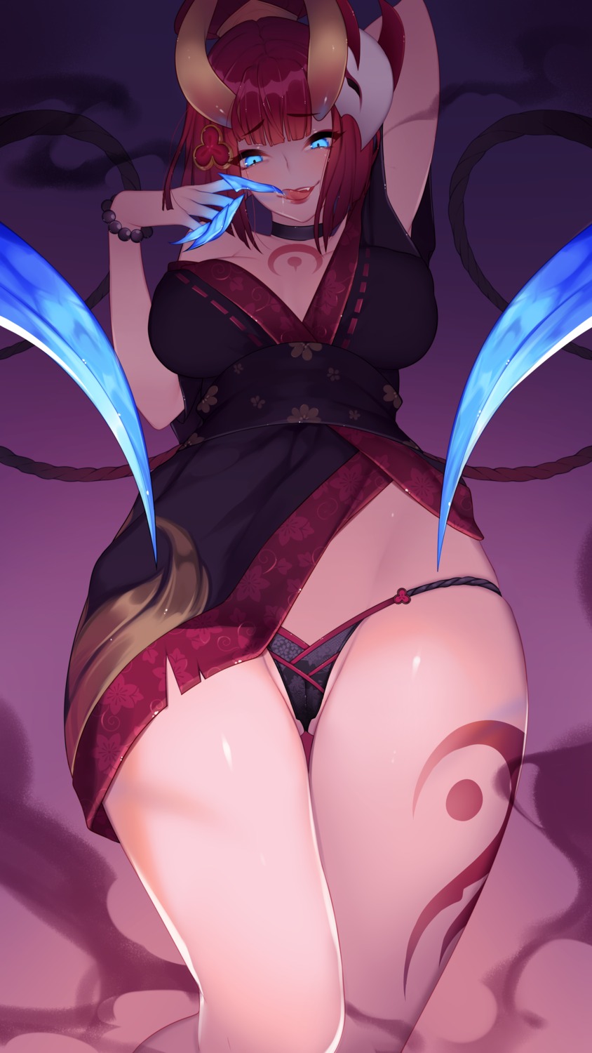 cameltoe evelynn horns league_of_legends nanoless pantsu tattoo torn_clothes