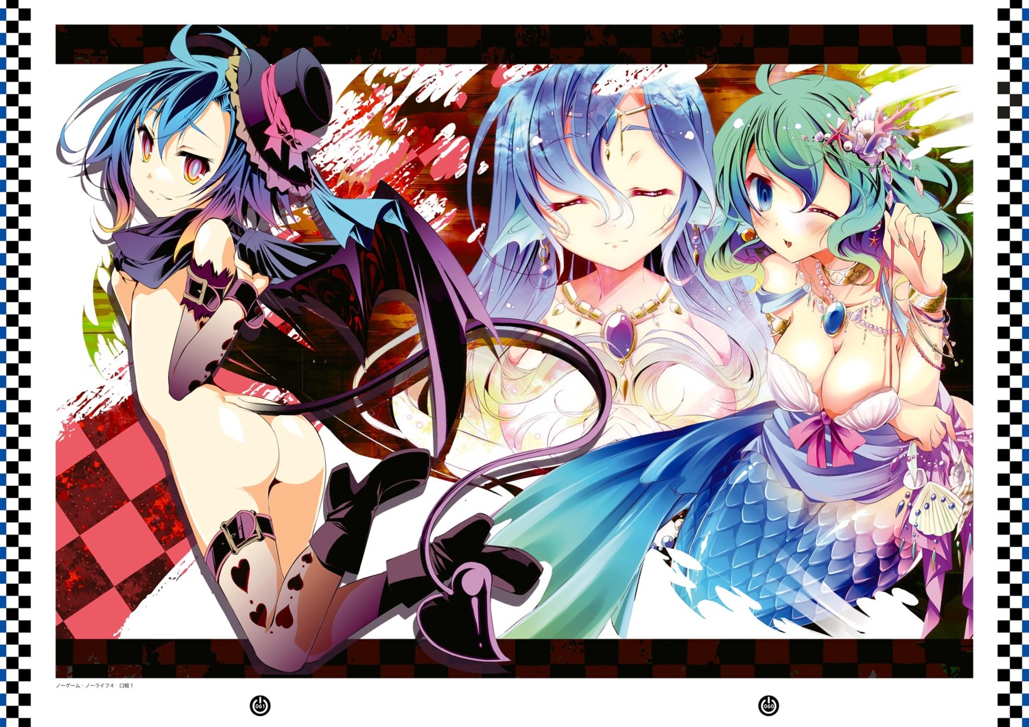 garter kamiya_yuu mermaid monster_girl naked no_game_no_life tail tattoo wings