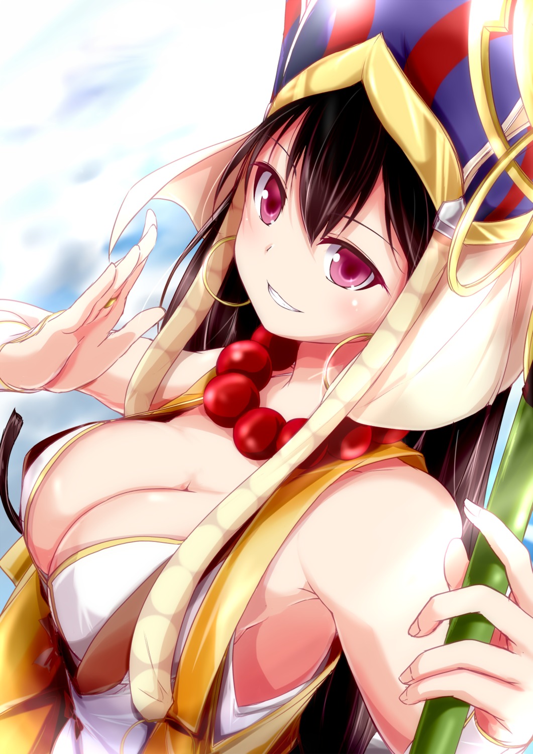 cleavage erect_nipples fate/grand_order nanaume_(shichimi_tougarashi) no_bra weapon xuanzang_(fate/grand_order)