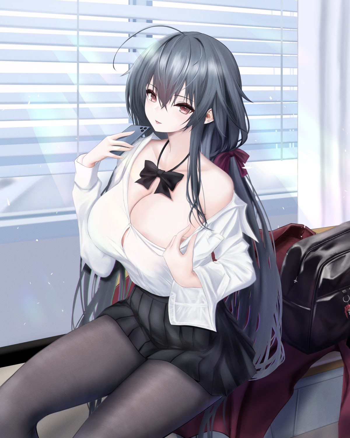 areola azur_lane no_bra noa_(skae3323) open_shirt pantyhose seifuku taihou_(azur_lane) undressing