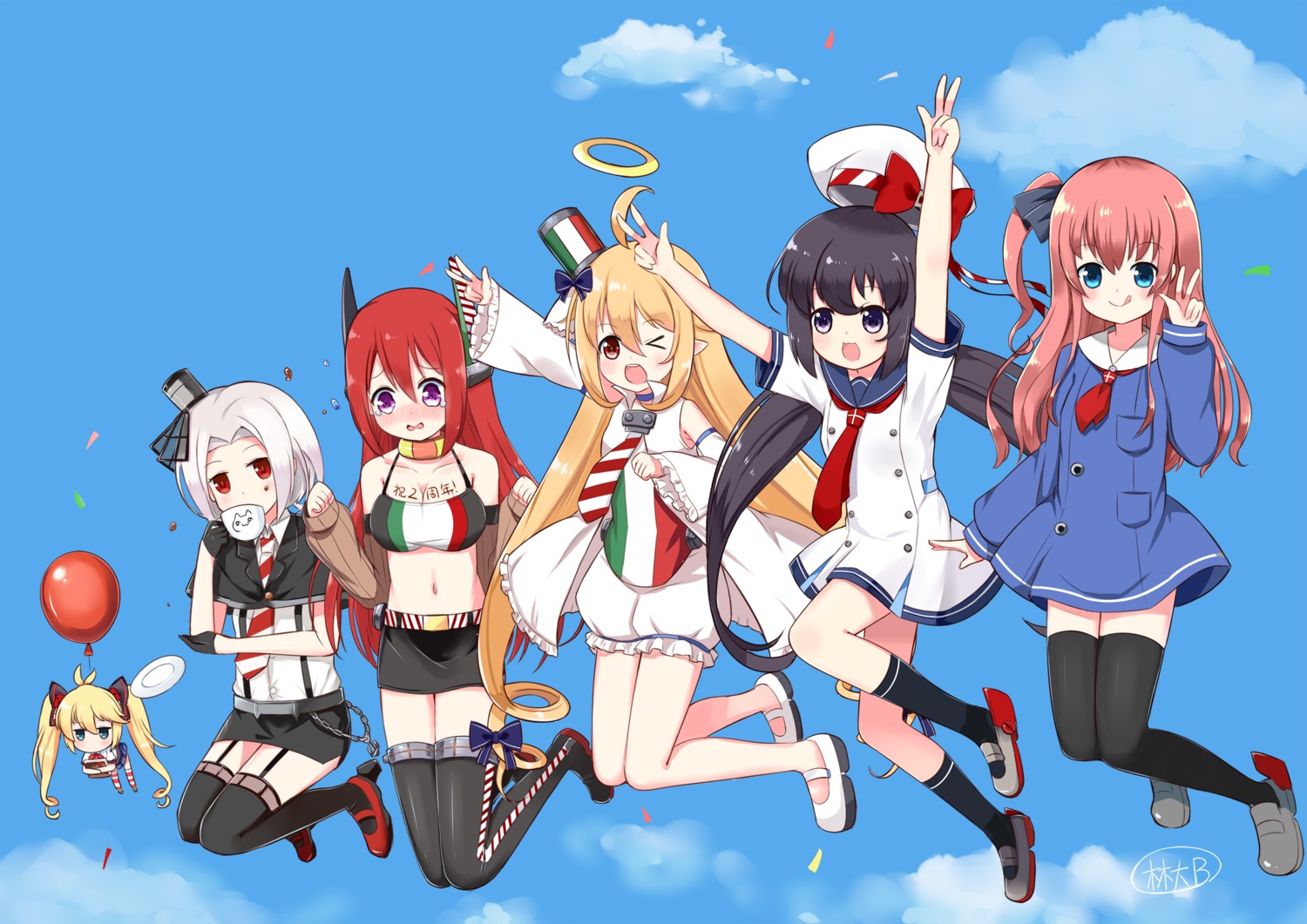 andrea_doria_(zhanjianshaonv) antonio_da_noli_(zhanjianshaonv) aviere bikini_top camicia_nera cleavage heels linda_b pointy_ears seifuku stockings swimsuits thighhighs ugolino_vivaldi_(zhanjianshaonv) vittorio_veneto_(zhanjianshaonv) zhanjianshaonv