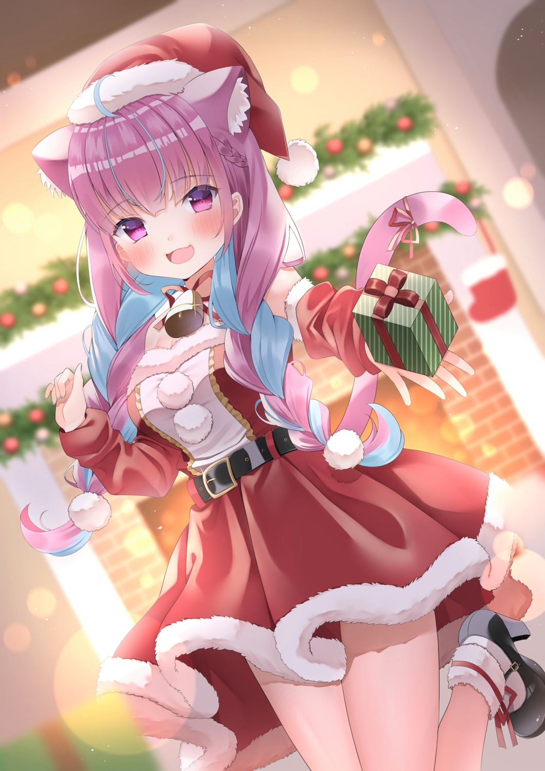 animal_ears christmas heels hololive minato_aqua mymerody4649 nekomimi skirt_lift tail