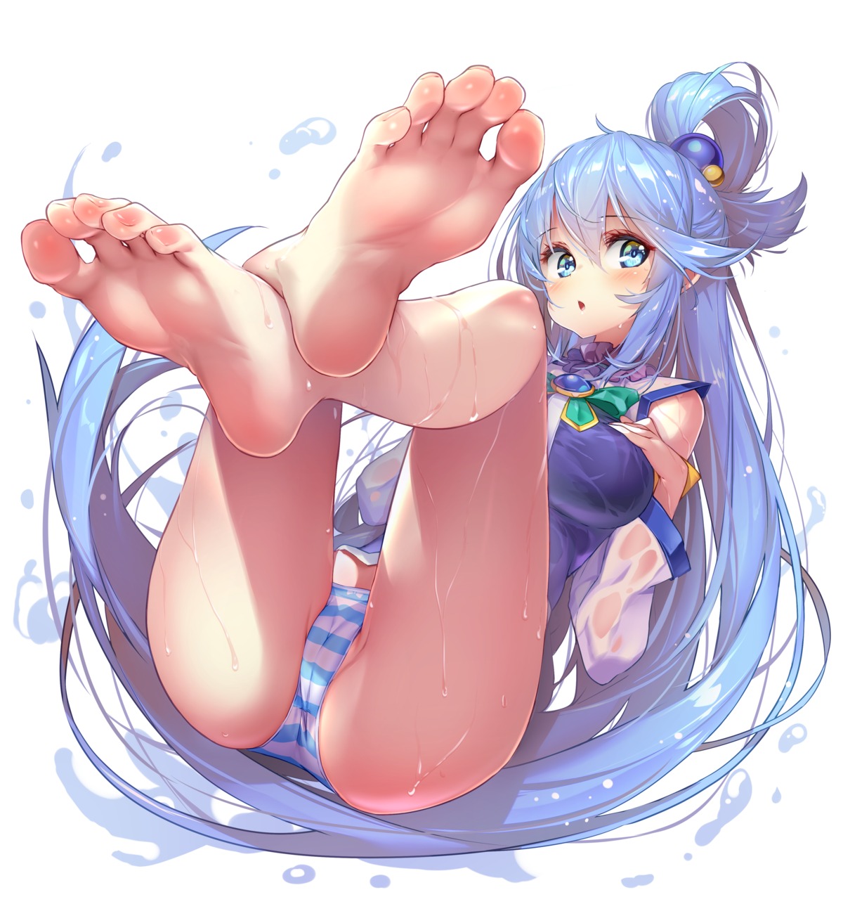 aqua_(konosuba) cameltoe feet hong_(white_spider) kono_subarashii_sekai_ni_shukufuku_wo! pantsu see_through shimapan wet wet_clothes