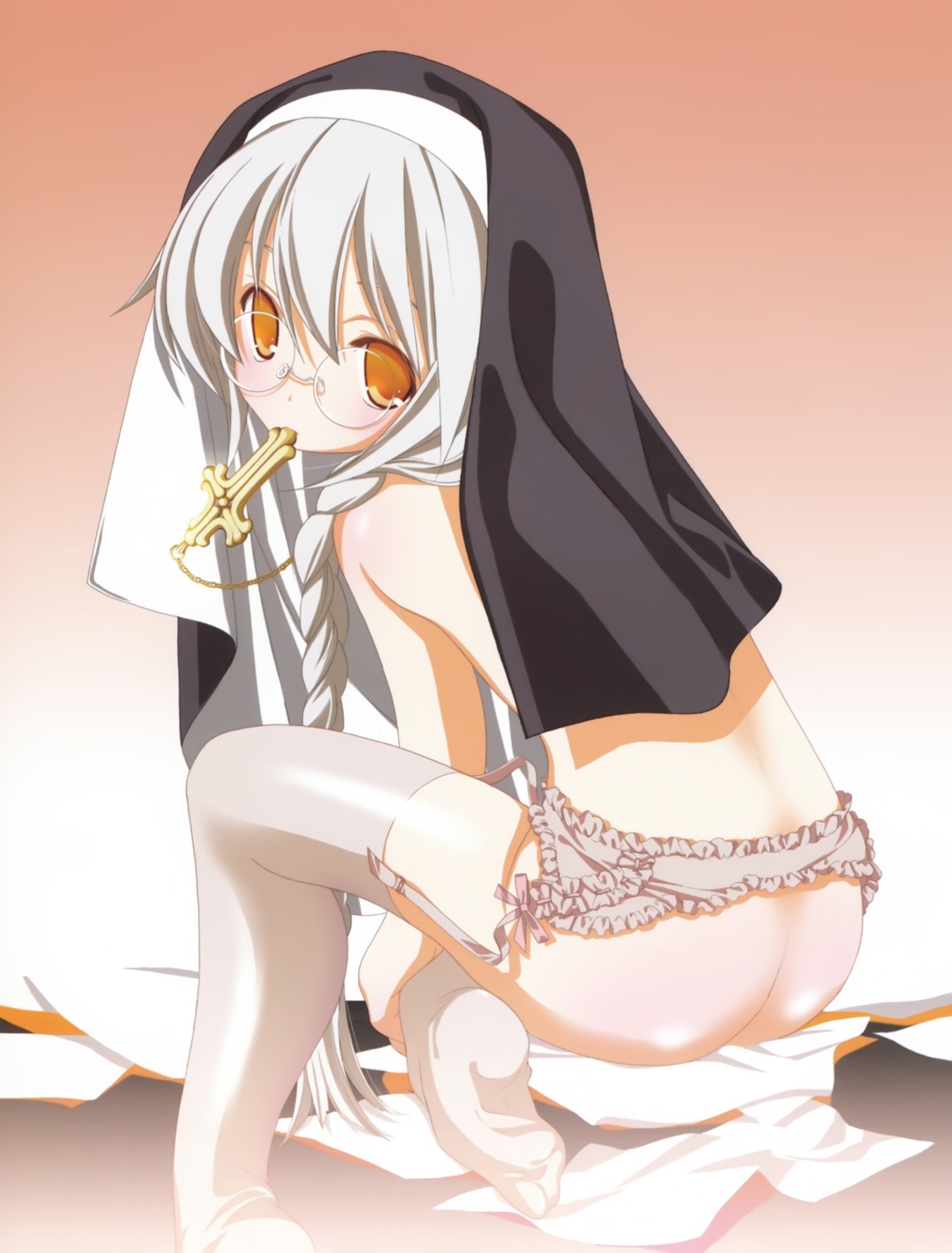 ass garter_belt kyougetsutei megane miyashita_miki naked nun stockings thighhighs