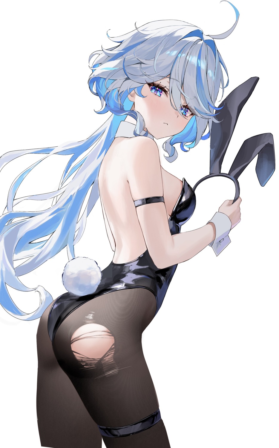 animal_ears ass bunny_ears bunny_girl furina garter genshin_impact heterochromia no_bra pantyhose tagme tail torn_clothes