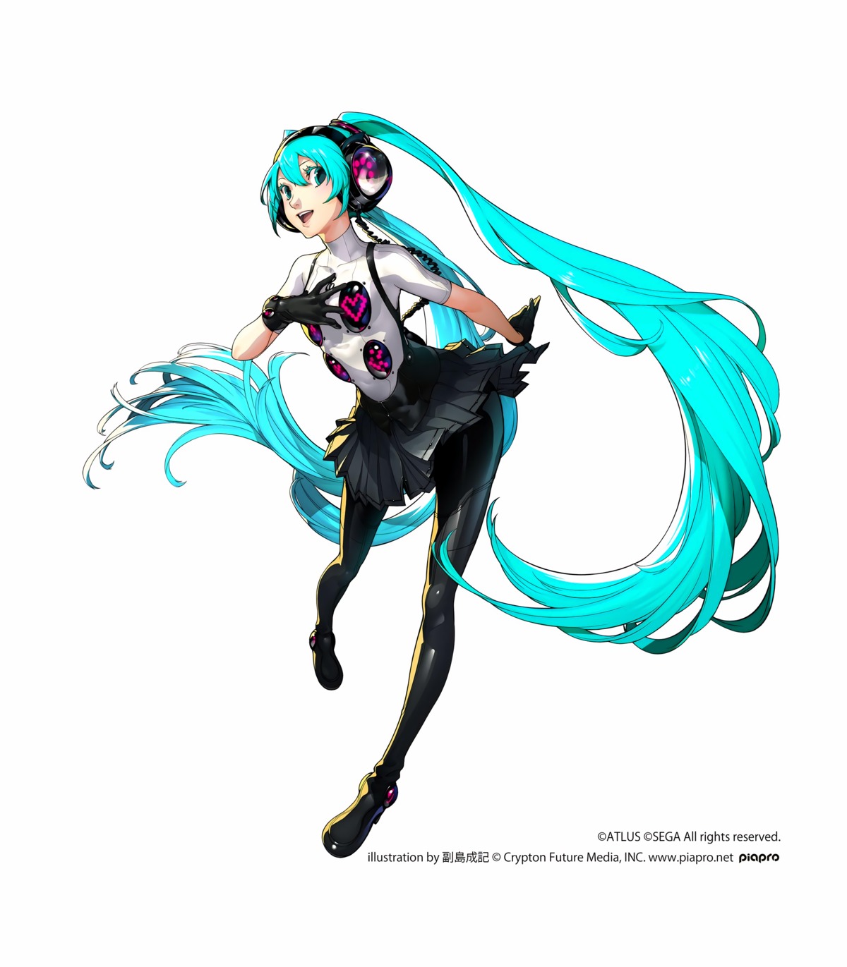 hatsune_miku headphones heels megaten pantyhose persona persona_4:_dancing_all_night soejima_shigenori vocaloid